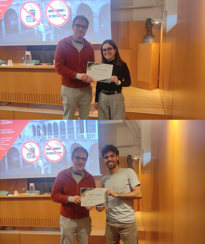 Berta Martínez y Carlos Martínez recibieron los Premios de Investigación del Departamento de Física a sus mejores pósteres.